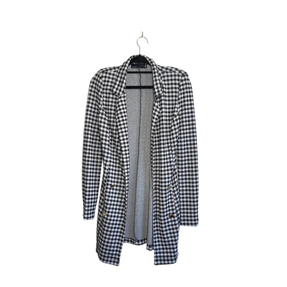 ASOS Long Blazer Black & White Houndstooth Print Preppy Workwear 2 Tall Women’s - Picture 1 of 10